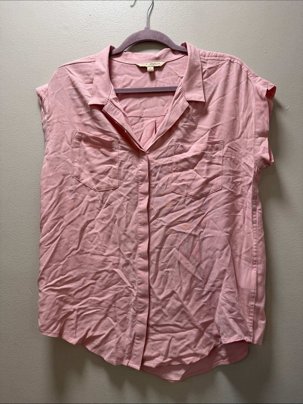 JACHS Girlfriend Blush Pink Short Sleeve Button-Front Top